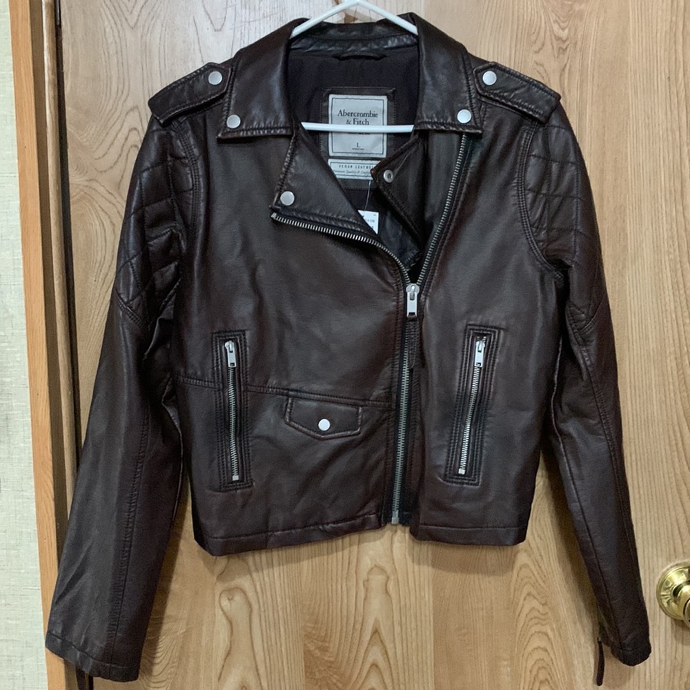 Burgundy, Ambercrombie and Fitch, leather jacket. NWT Large